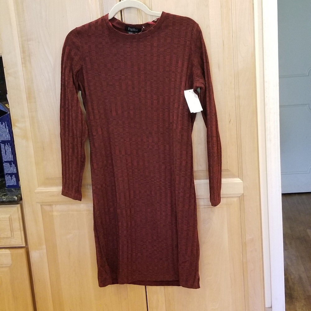 Papillon Ribbed Crew Neck Sweater Dress SZ M NWT
